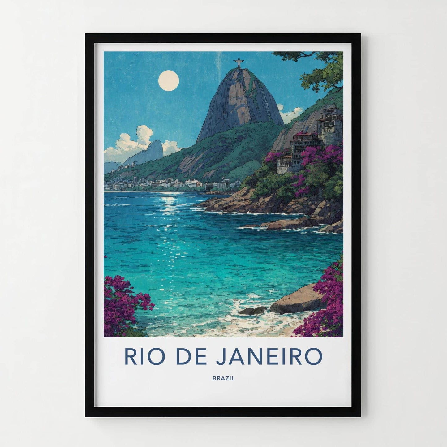 Rio De Janeiro Poster - Brazil Travel Art - Christ Mountain Ocean Home Decor