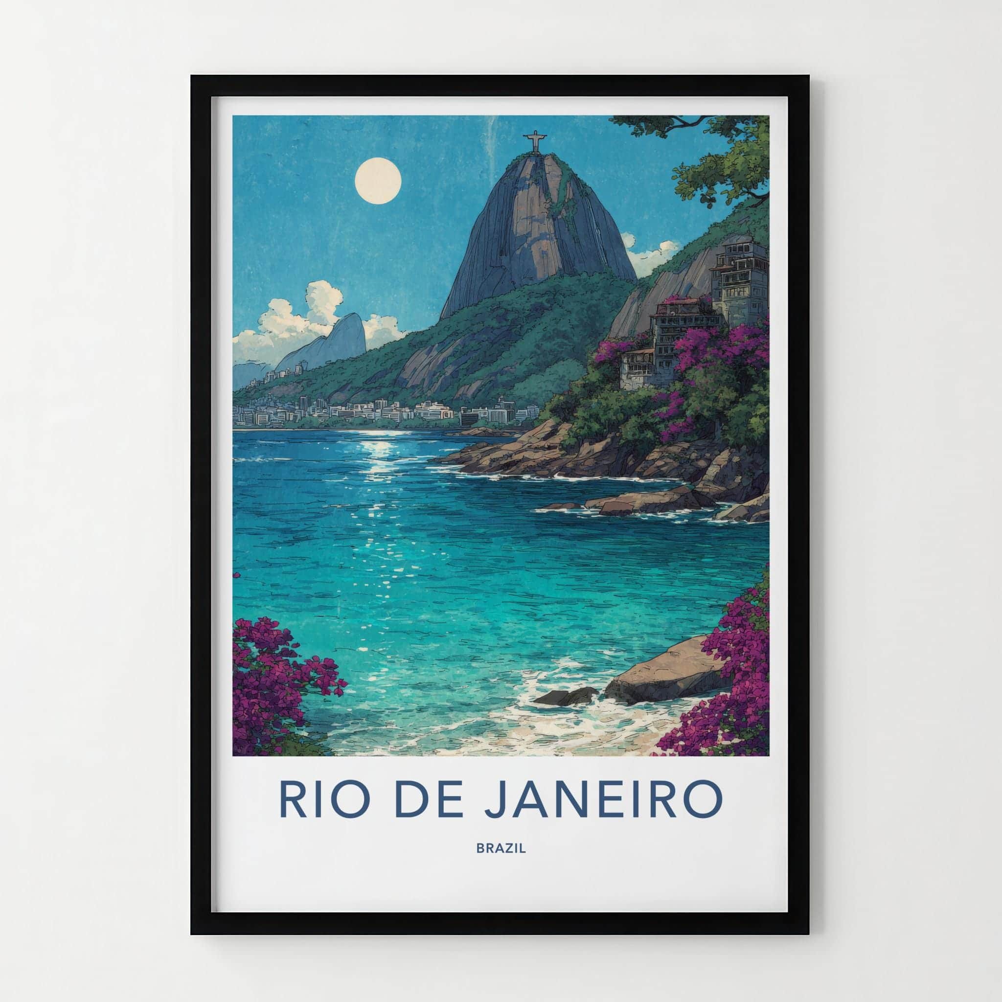 Rio De Janeiro Poster - Brazil Travel Art - Christ Mountain Ocean Home Decor