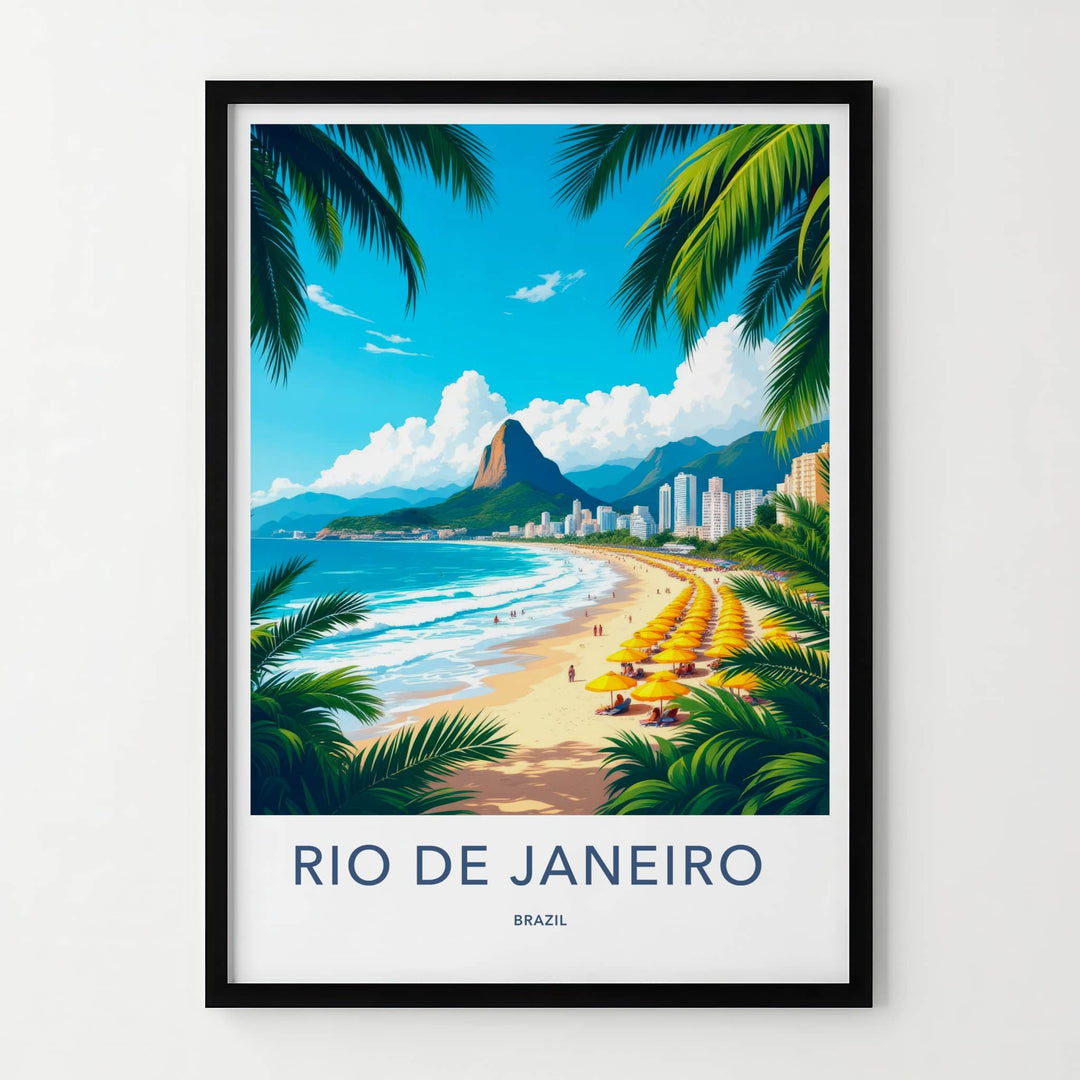 Rio De Janeiro Poster - Brazil Travel Art - Sunny Beach Umbrellas Home Decor