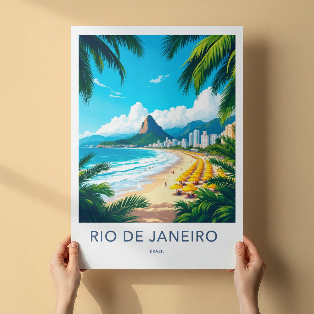 Rio De Janeiro Poster - Brazil Travel Art - Sunny Beach Umbrellas Home Decor