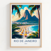 Rio De Janeiro Poster - Brazil Travel Art - Tropical Beach Scene Home Decor