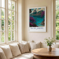 Rio de Janeiro Poster - Brazil Wall Art - Boats Mountain Flora Home Decor