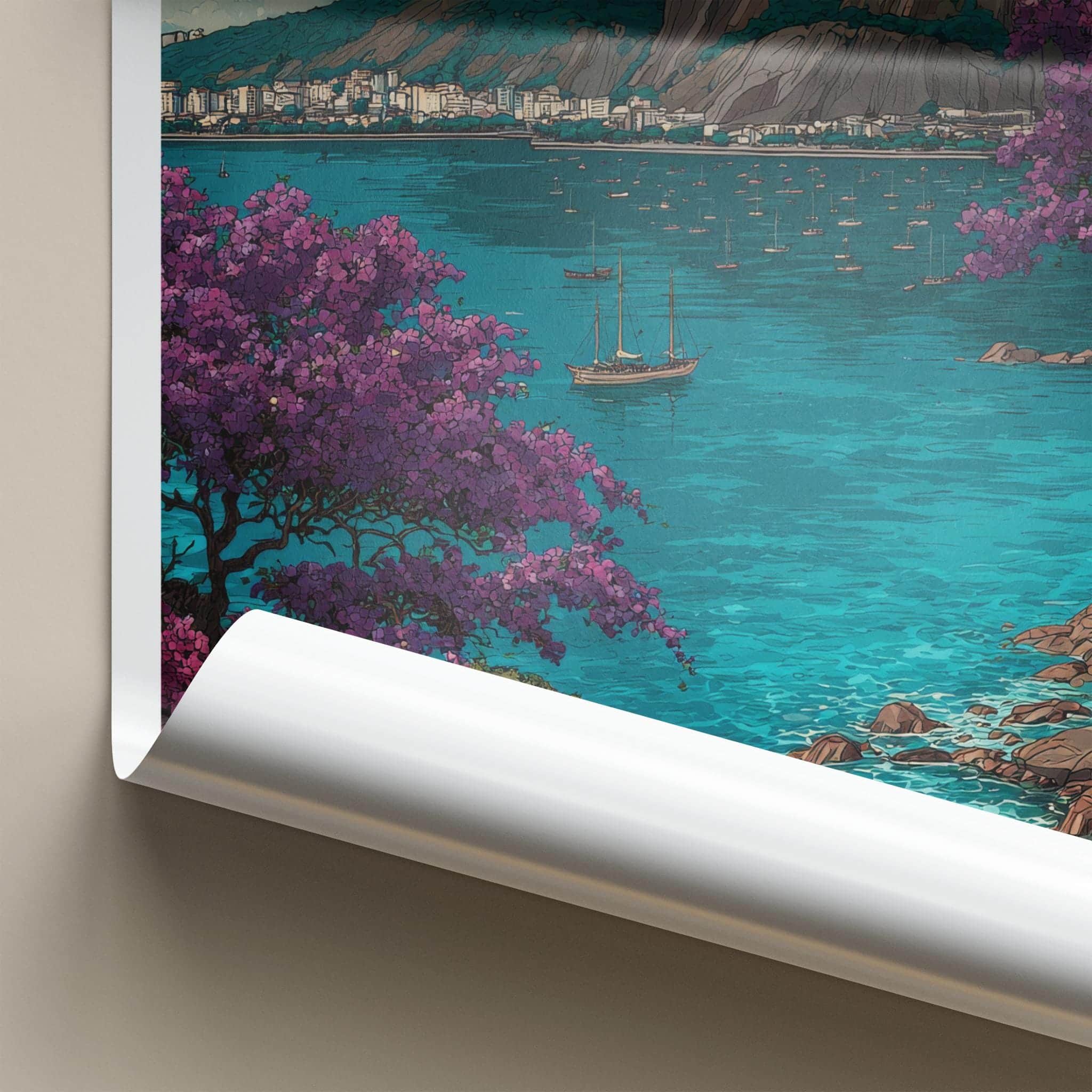 Rio de Janeiro Poster - Brazil Wall Art - Boats Mountain Flora Home Decor