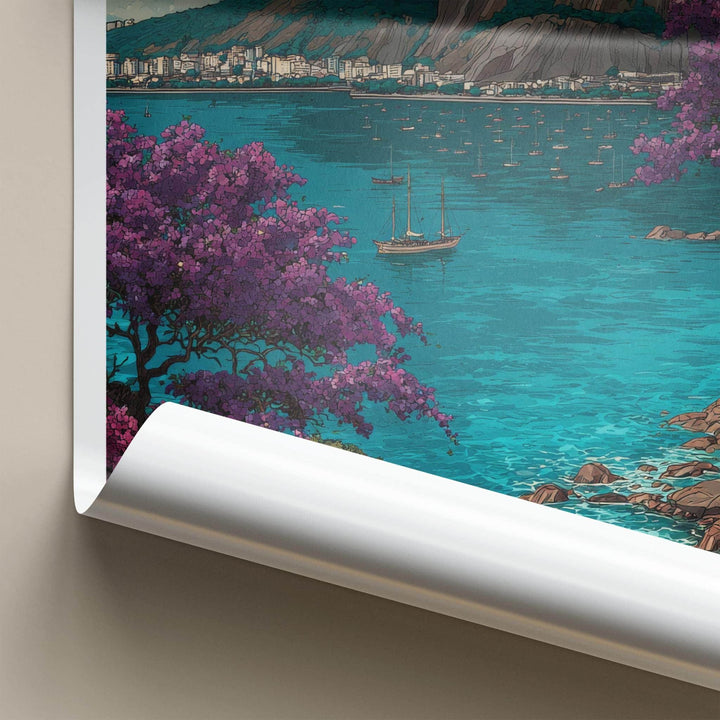 Rio de Janeiro Poster - Brazil Wall Art - Boats Mountain Flora Home Decor