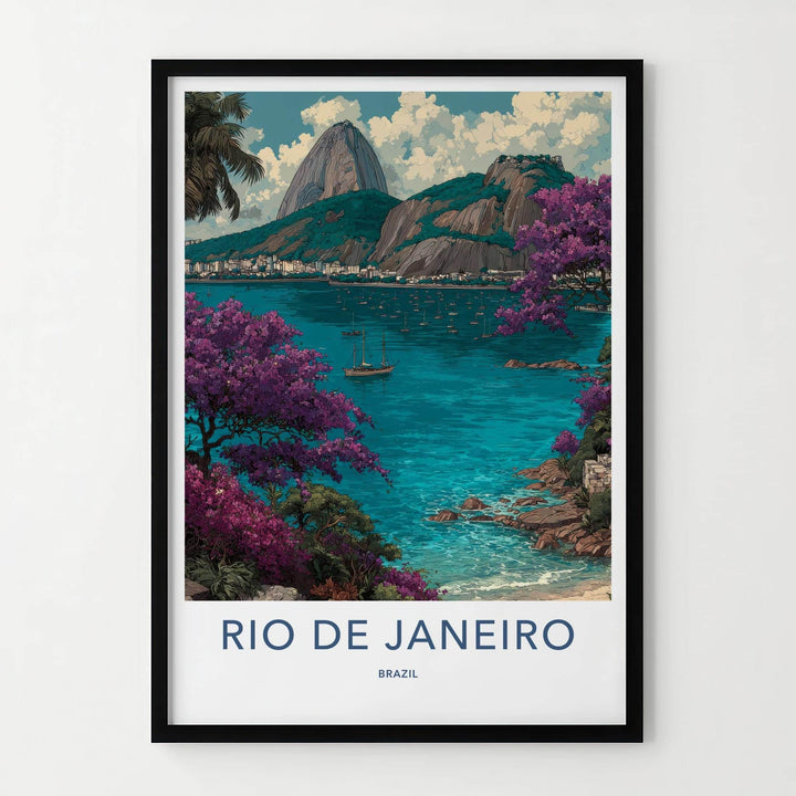 Rio de Janeiro Poster - Brazil Wall Art - Boats Mountain Flora Home Decor