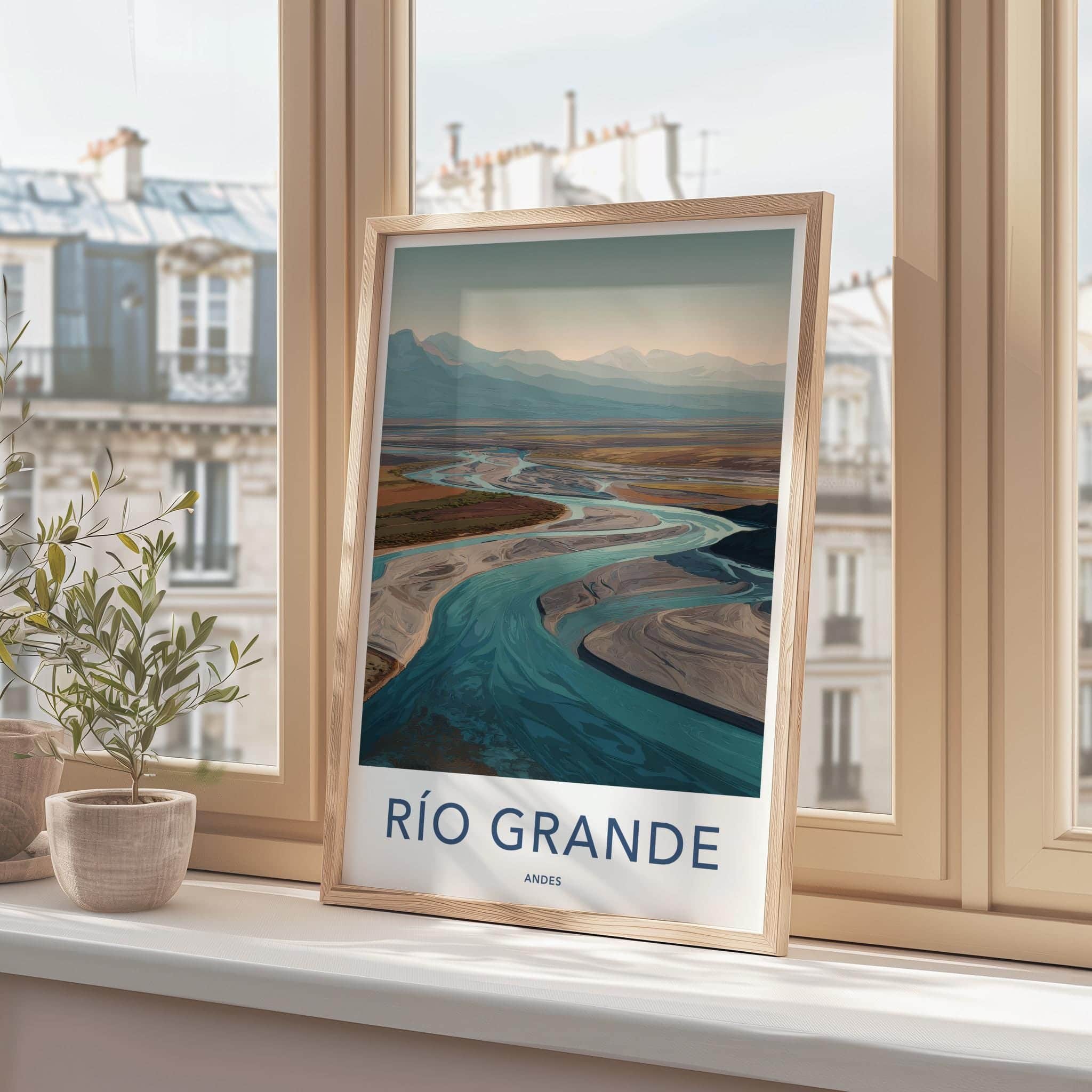Rio Grande Poster - Argentina Travel Art - Winding River Valley Home Decor