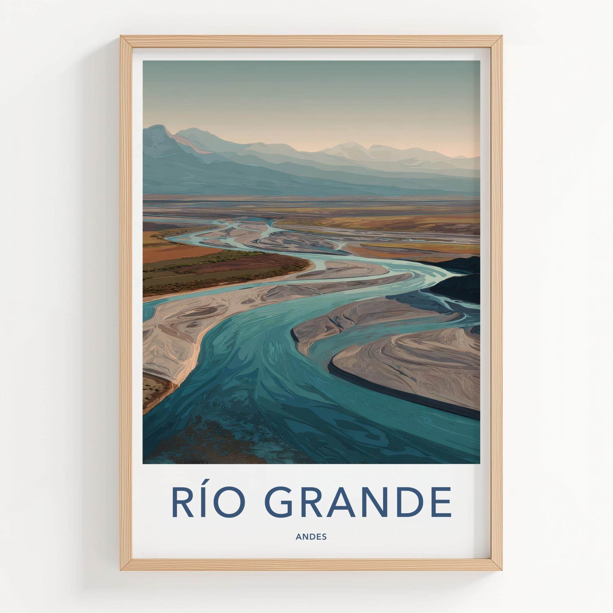 Rio Grande Poster - Argentina Travel Art - Winding River Valley Home Decor