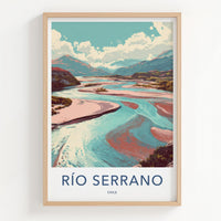 Rio Serrano Poster - Chile Travel Art - Colorful River Scene Wall Decor