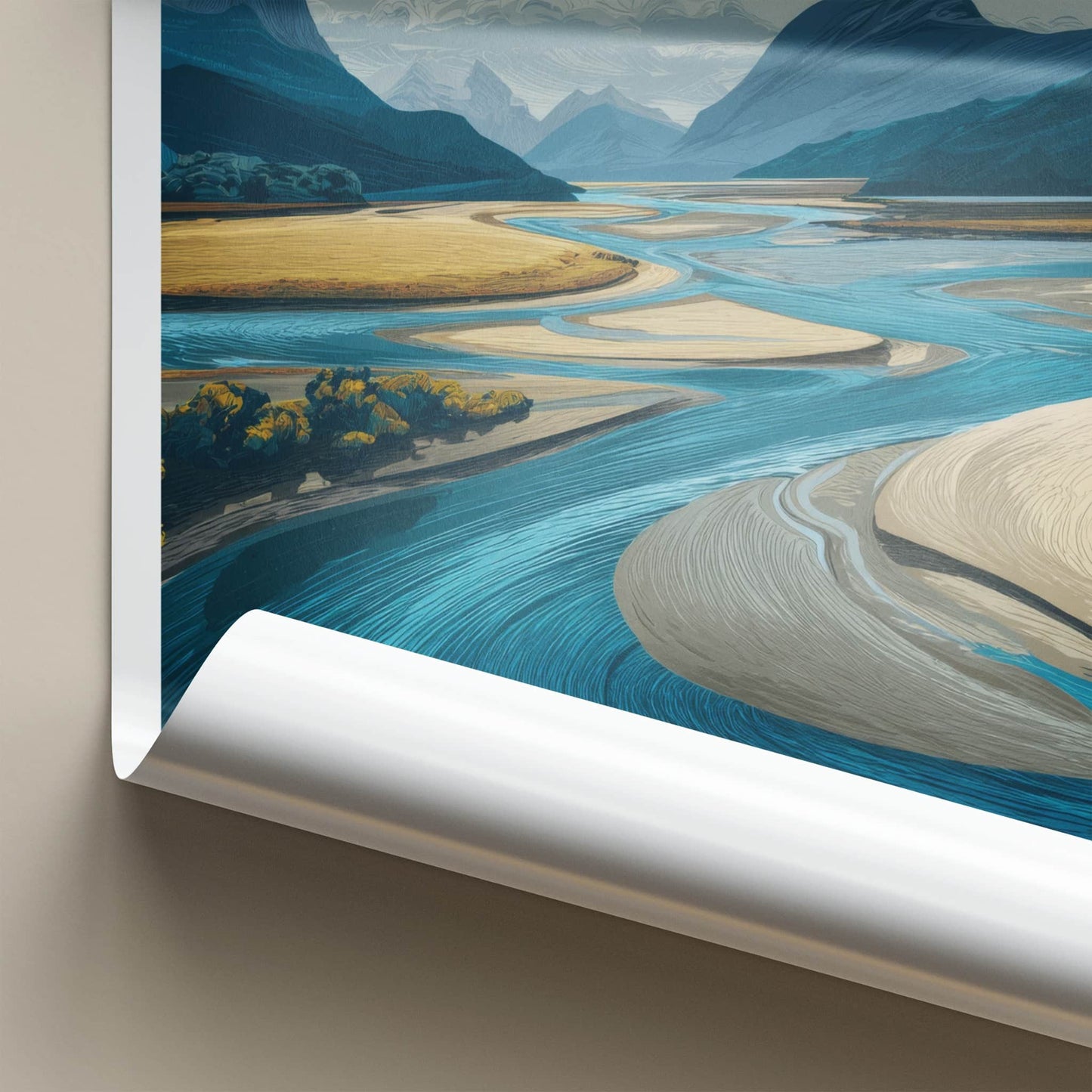 Rio Serrano Poster - Chile Travel Art - Winding River Blue Walls Home Decor
