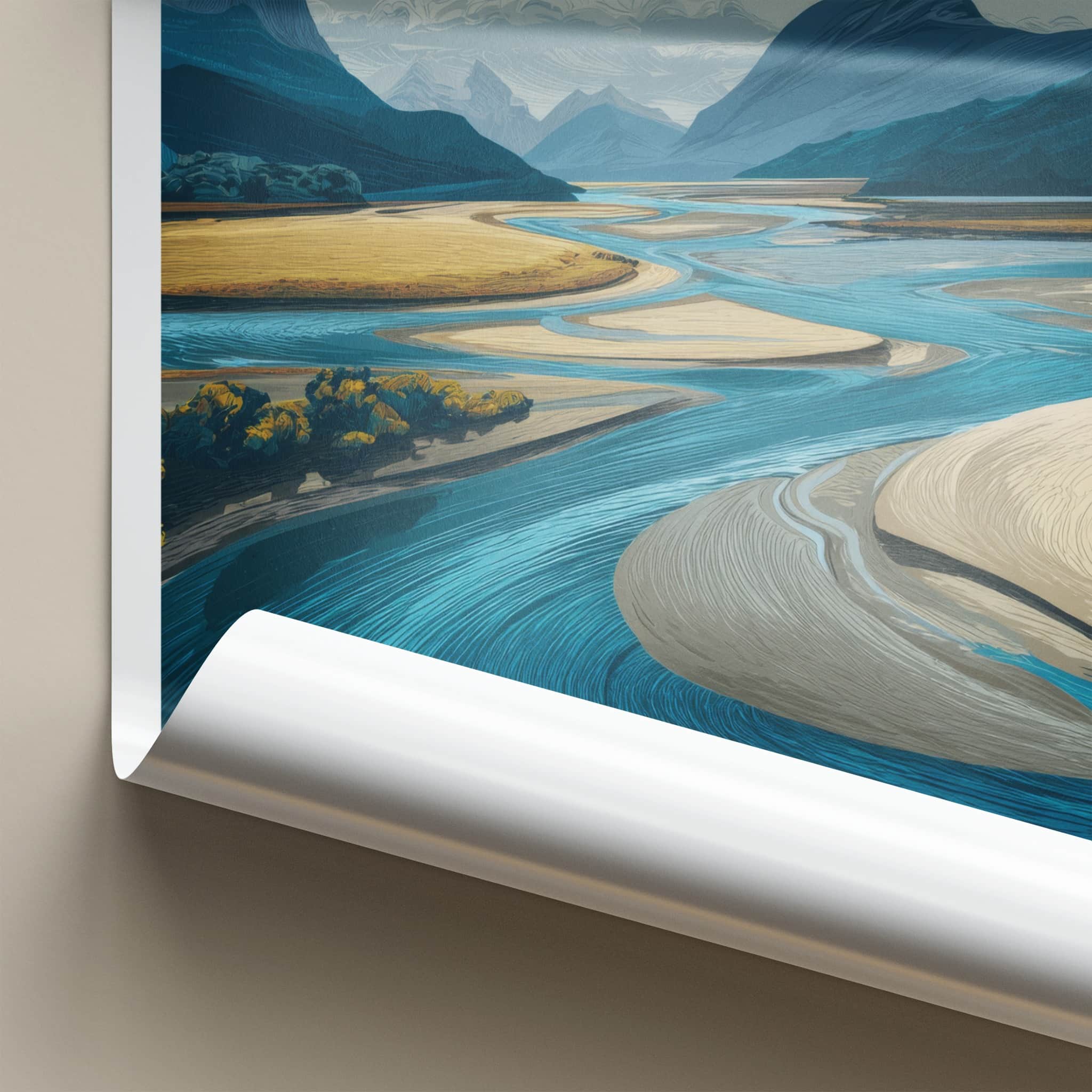 Rio Serrano Poster - Chile Travel Art - Winding River Blue Walls Home Decor