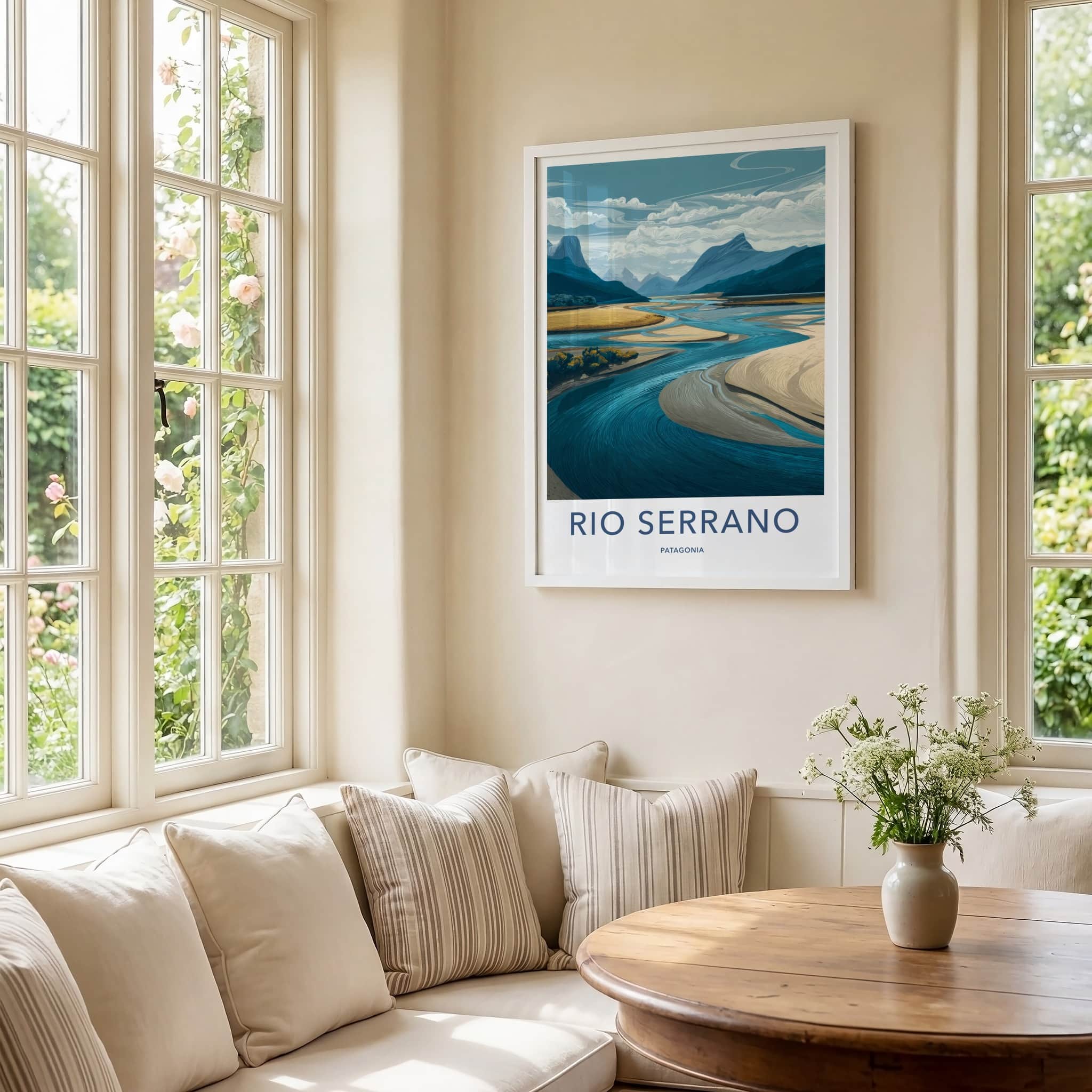 Rio Serrano Poster - Chile Travel Art - Winding River Blue Walls Home Decor
