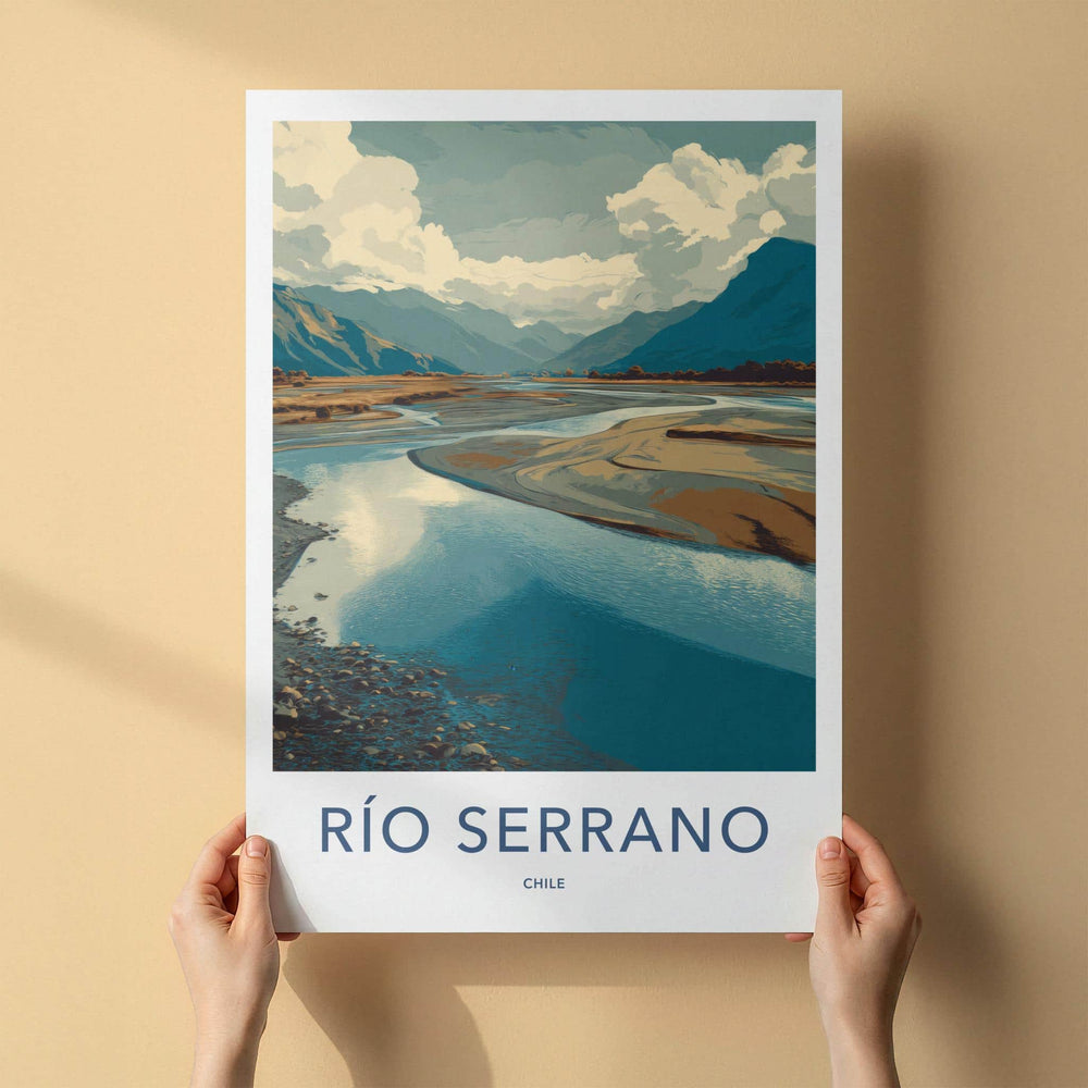 Rio Serrano Poster - Chile Travel Art - Winding River Landscape Wall Decor