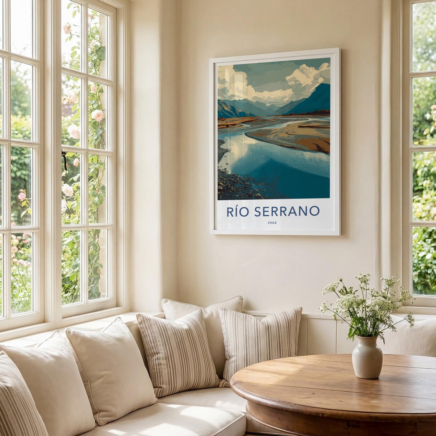 Rio Serrano Poster - Chile Travel Art - Winding River Landscape Wall Decor