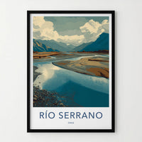 Rio Serrano Poster - Chile Travel Art - Winding River Landscape Wall Decor