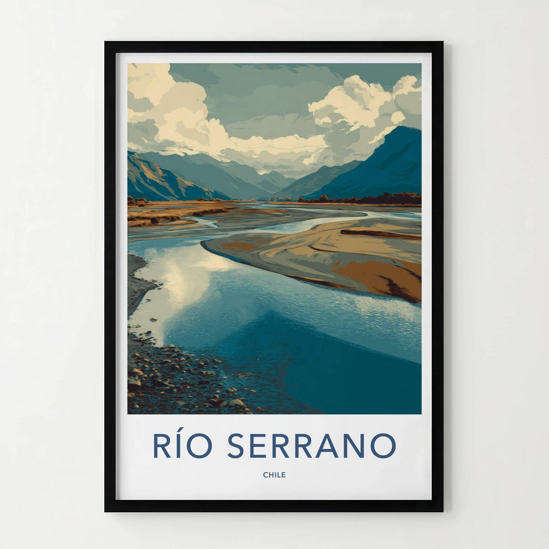 Rio Serrano Poster - Chile Travel Art - Winding River Landscape Wall Decor