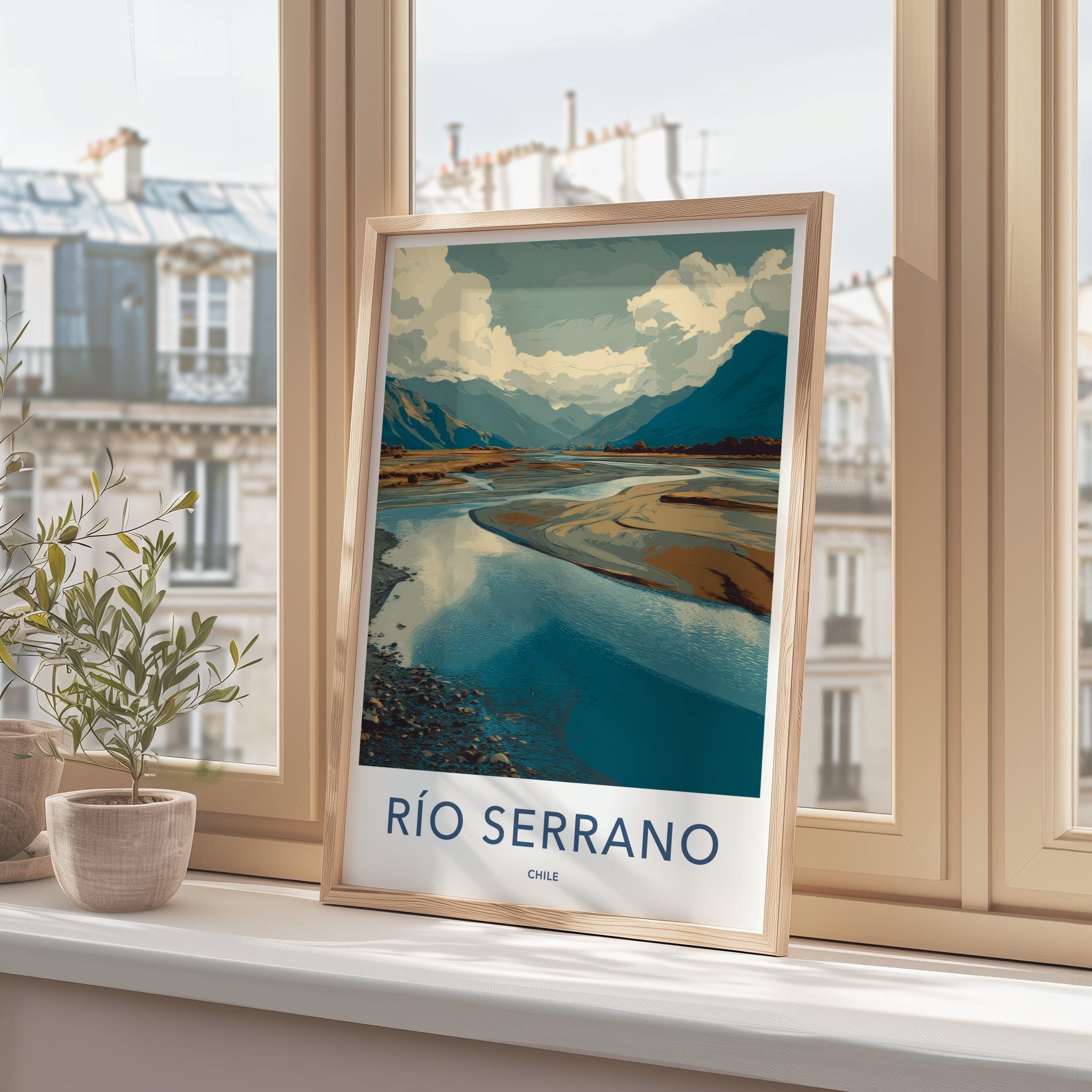 Rio Serrano Poster - Chile Travel Art - Winding River Landscape Wall Decor