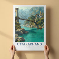 Rishikesh Poster - India Art Print - Uttarakhand Bridge Temples Ganges Home Decor