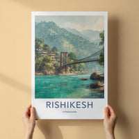 Rishikesh Poster - India Travel Art - Uttarakhand Ram Bridge Home Decor