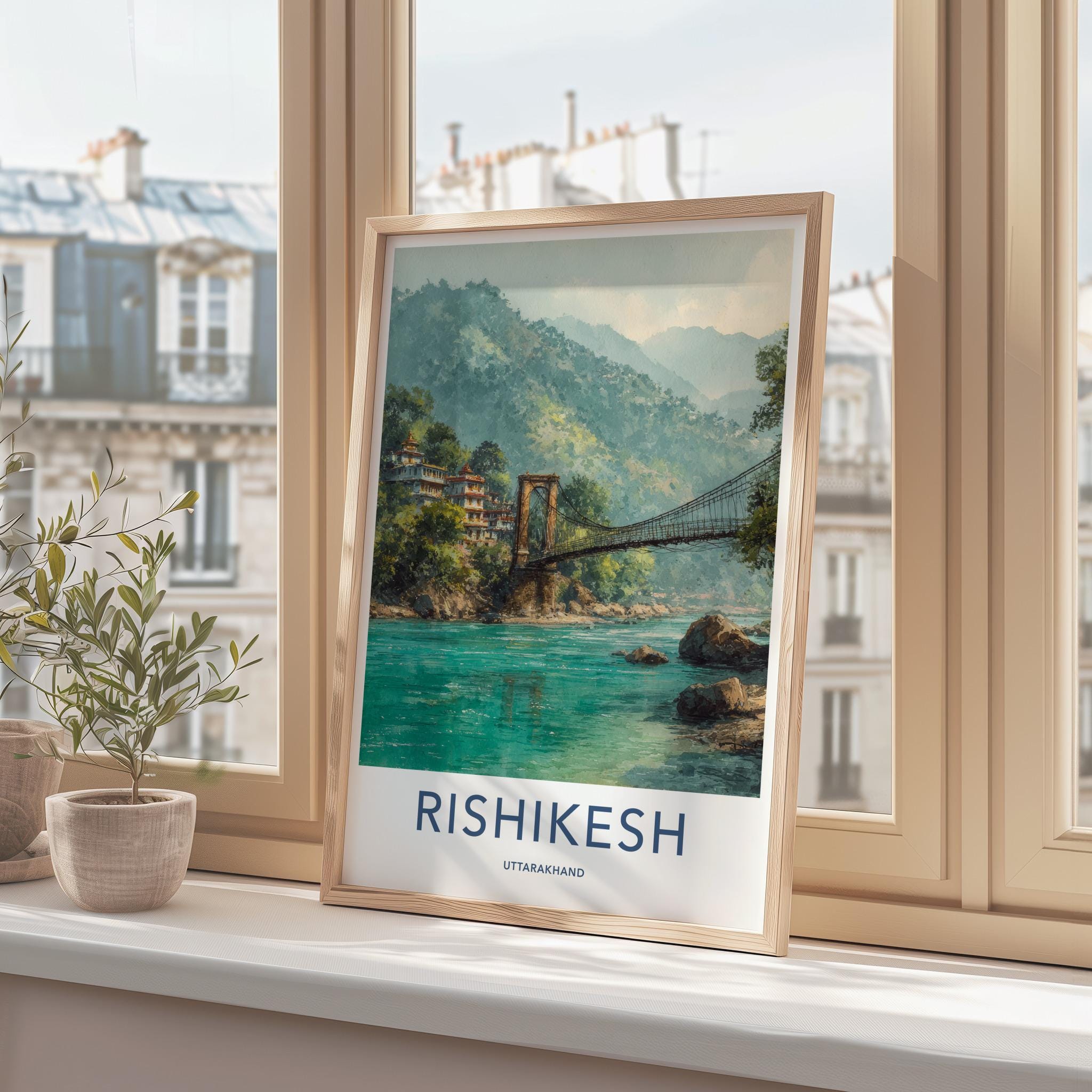 Rishikesh Poster - India Travel Art - Uttarakhand Ram Bridge Home Decor