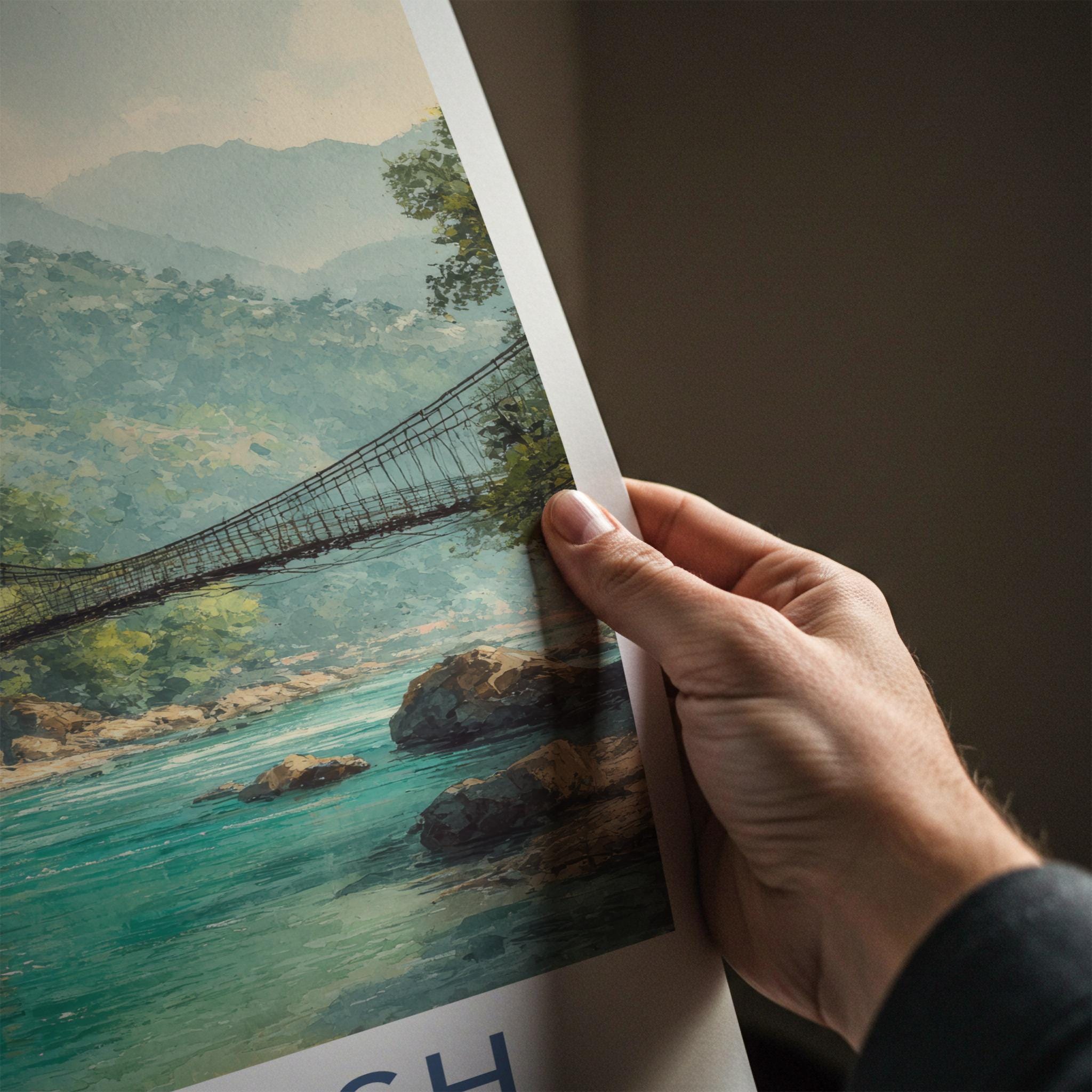 Rishikesh Poster - India Travel Art - Uttarakhand Ram Bridge Home Decor
