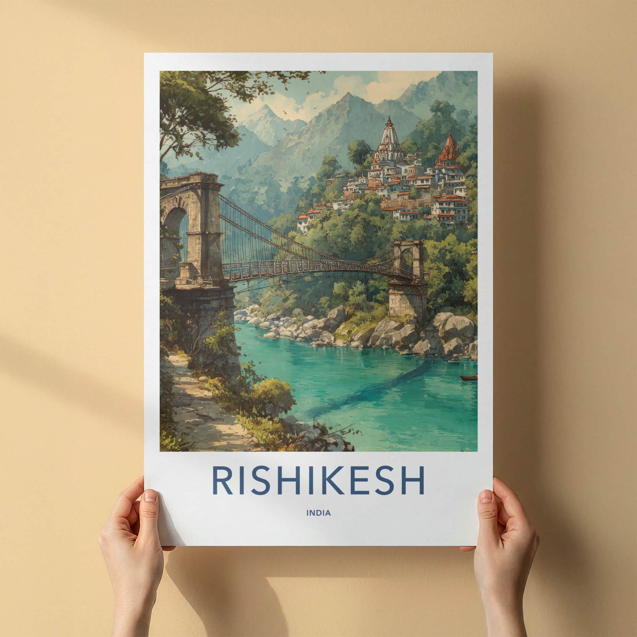 Rishikesh Poster - India Travel Art - Uttarakhand River Bridge Home Decor