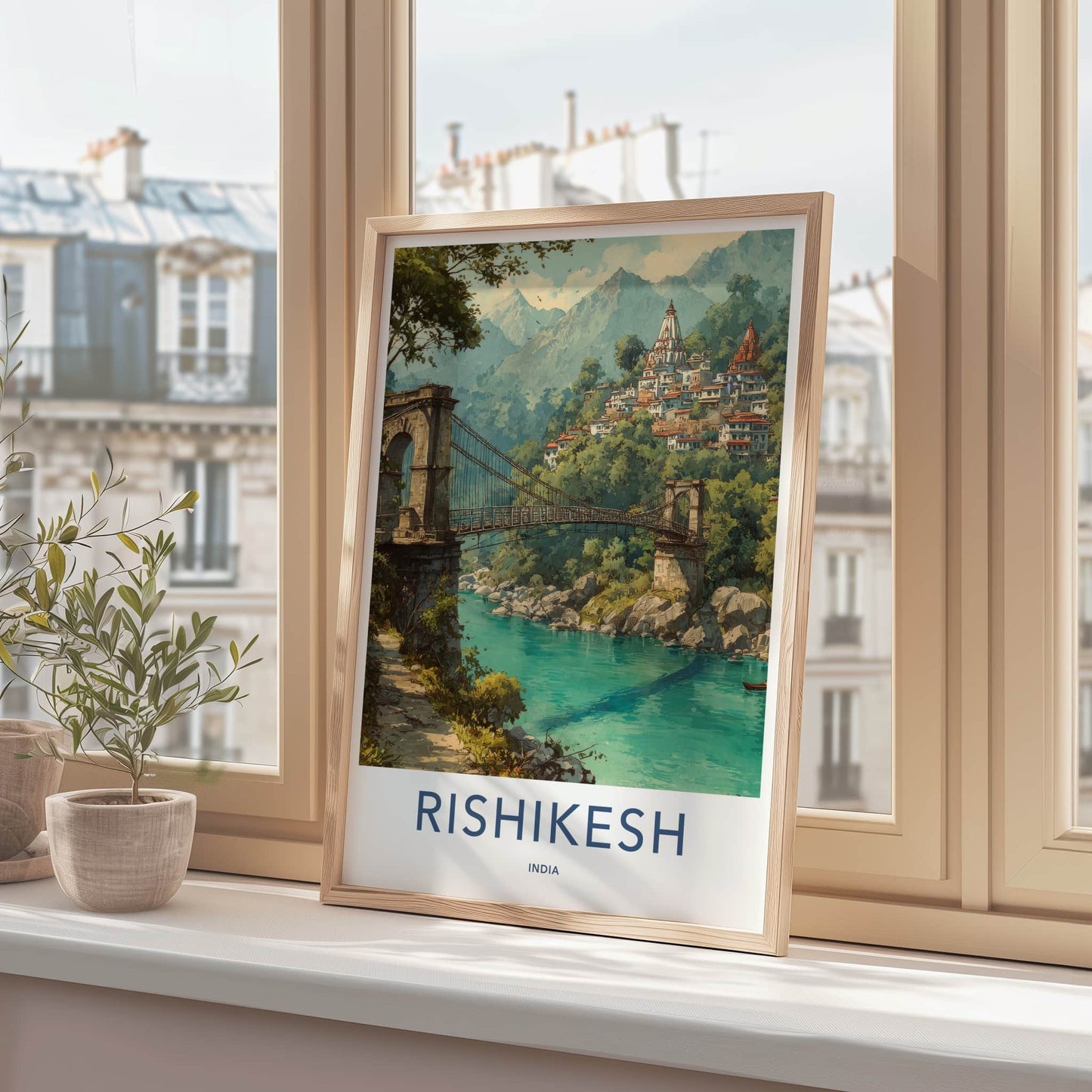 Rishikesh Poster - India Travel Art - Uttarakhand River Bridge Home Decor