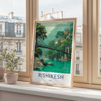 Rishikesh Poster - India Travel Art - Uttarakhand River Bridge Wall Decor