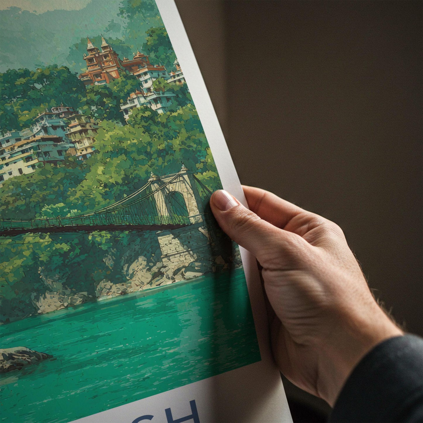 Rishikesh Poster - India Travel Art - Uttarakhand River Bridge Wall Decor