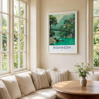 Rishikesh Poster - India Travel Art - Uttarakhand River Bridge Wall Decor