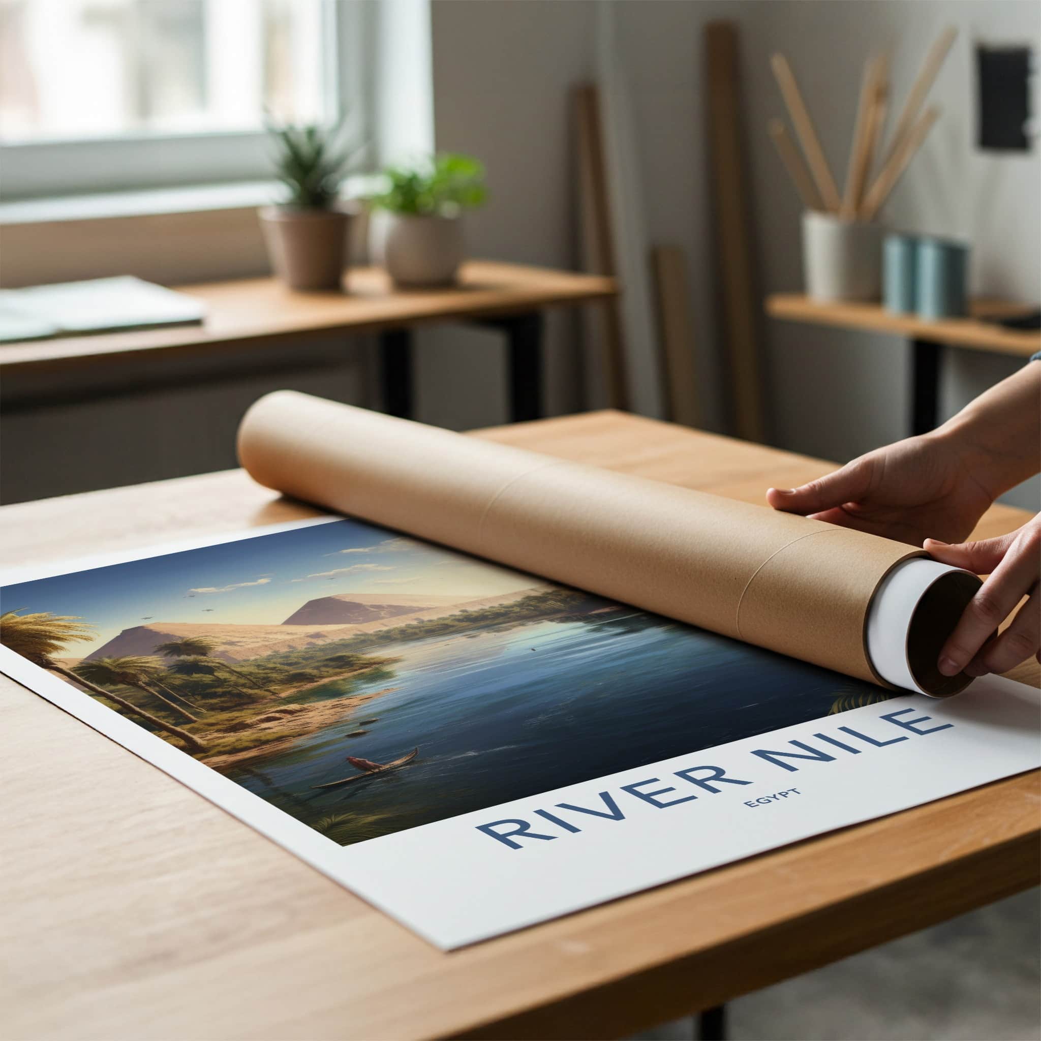 River Nile Poster - Egypt Travel Art - Pyramids River Scene Home Decor