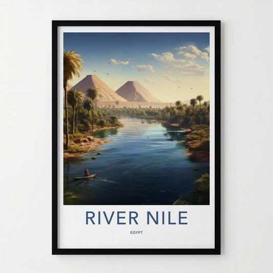 River Nile Poster - Egypt Travel Art - Pyramids River Scene Home Decor