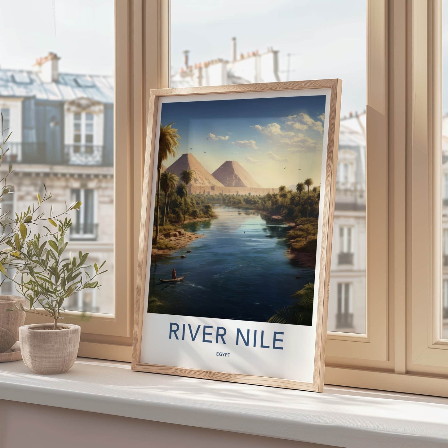River Nile Poster - Egypt Travel Art - Pyramids River Scene Home Decor