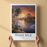River Nile Poster - Egypt Travel Art - Sunset Pyramids Palms Home Decor