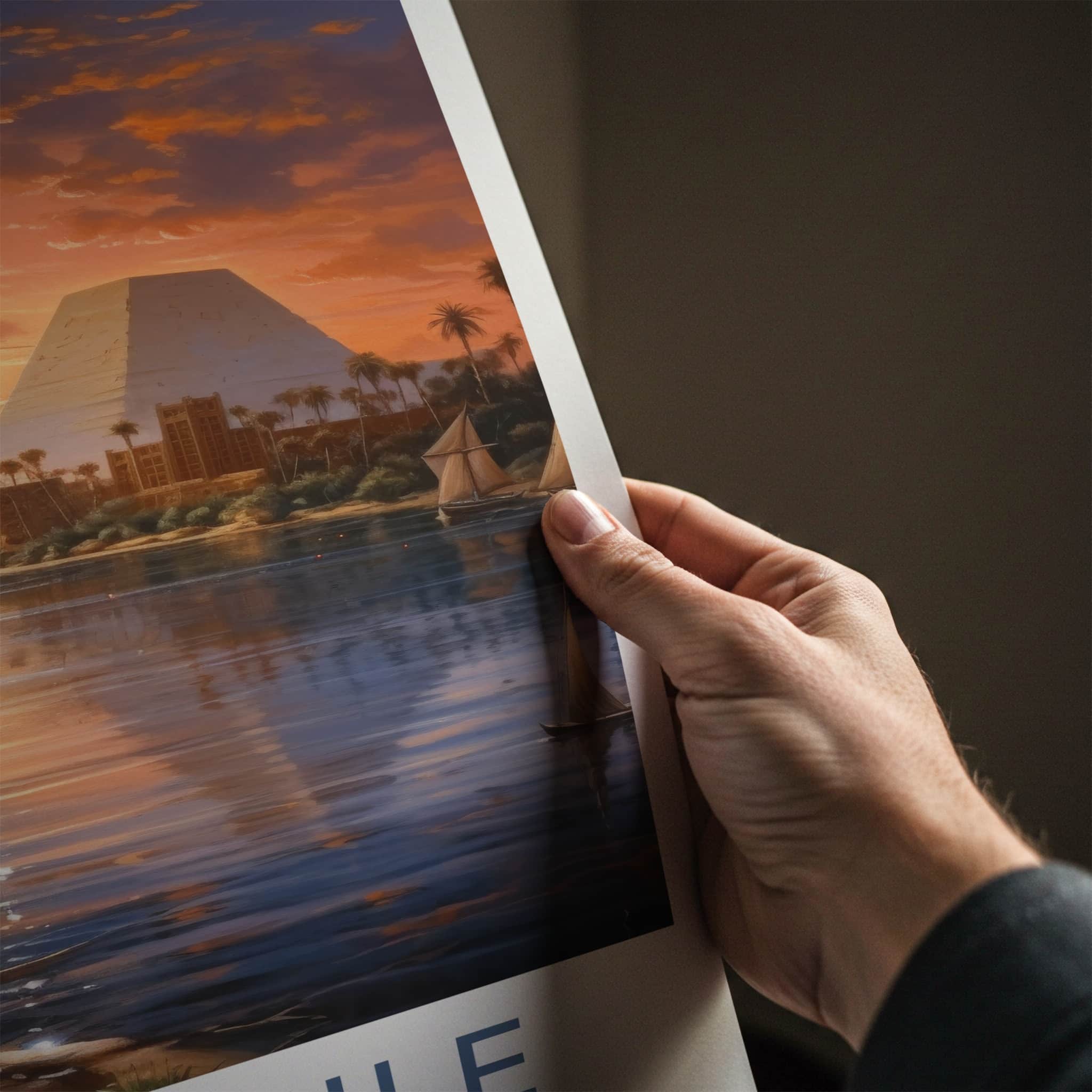 River Nile Poster - Egypt Travel Art - Sunset Pyramids Palms Home Decor