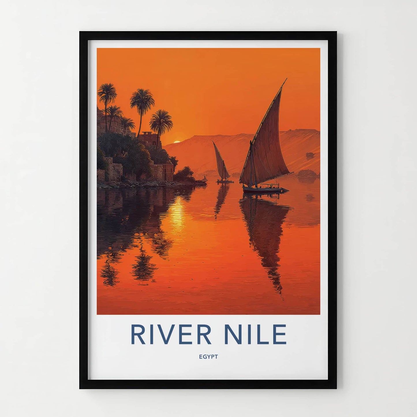 River Nile Poster - Egypt Travel Print - Sunset Feluccas Artwork Gift