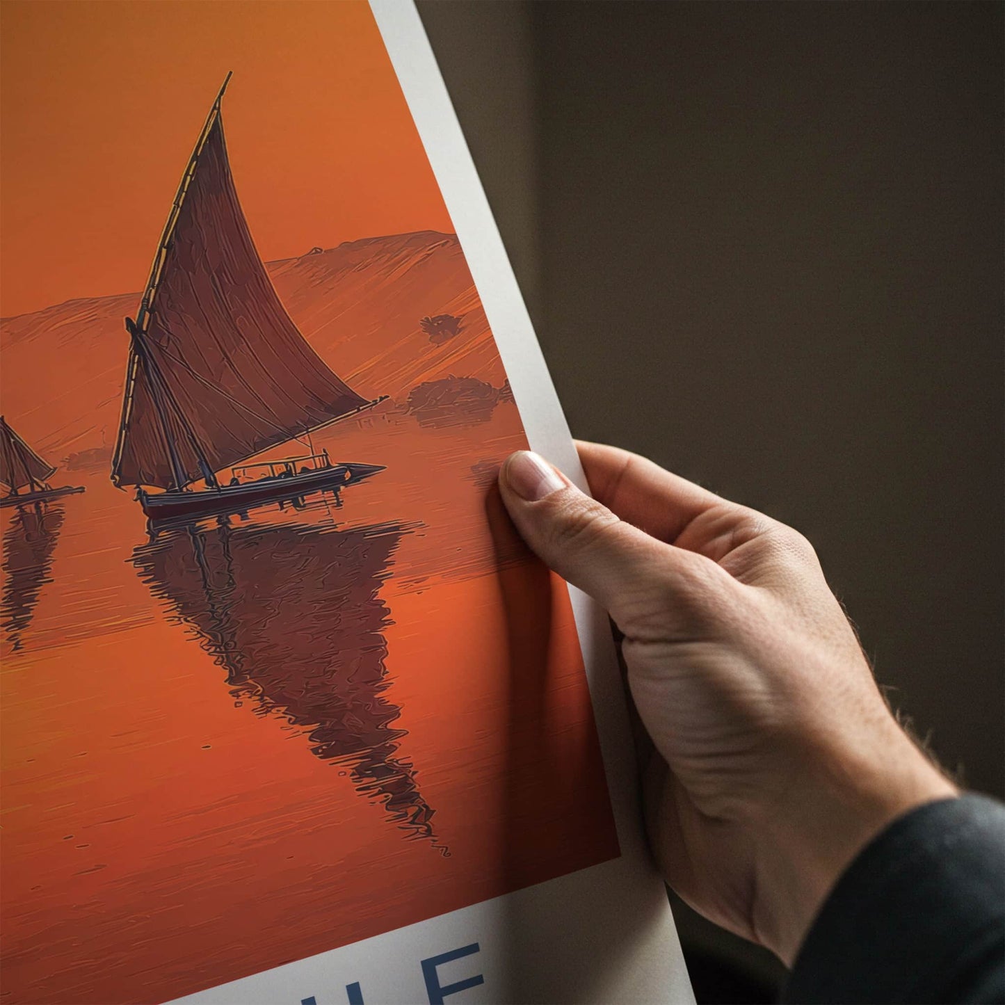 River Nile Poster - Egypt Travel Print - Sunset Feluccas Artwork Gift