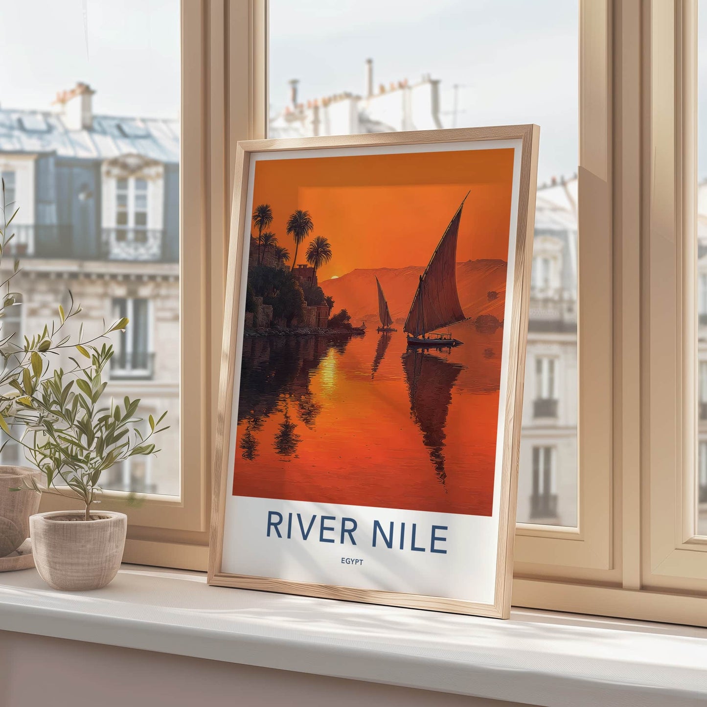River Nile Poster - Egypt Travel Print - Sunset Feluccas Artwork Gift