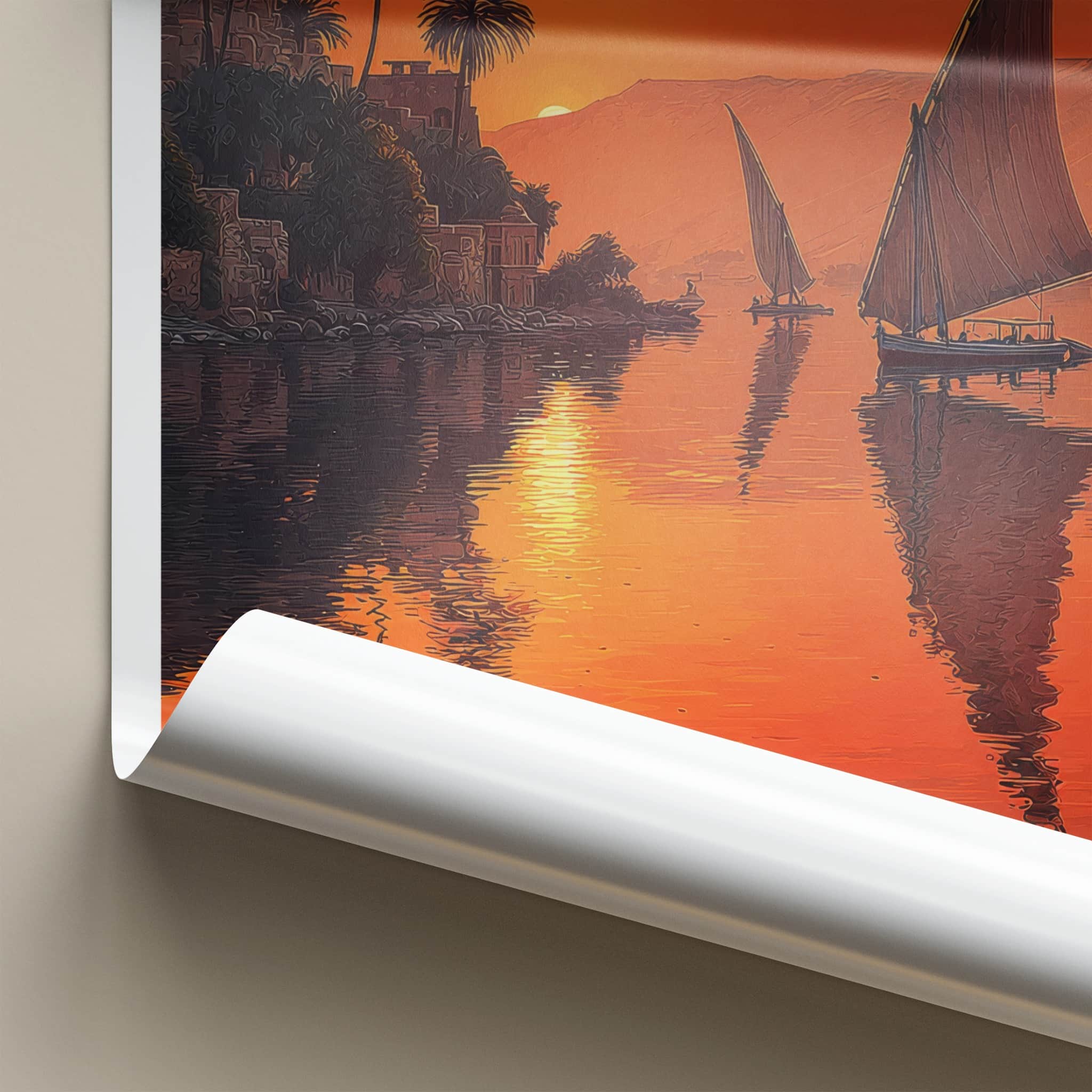 River Nile Poster - Egypt Travel Print - Sunset Feluccas Artwork Gift