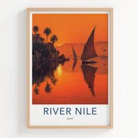 River Nile Poster - Egypt Travel Print - Sunset Feluccas Artwork Gift