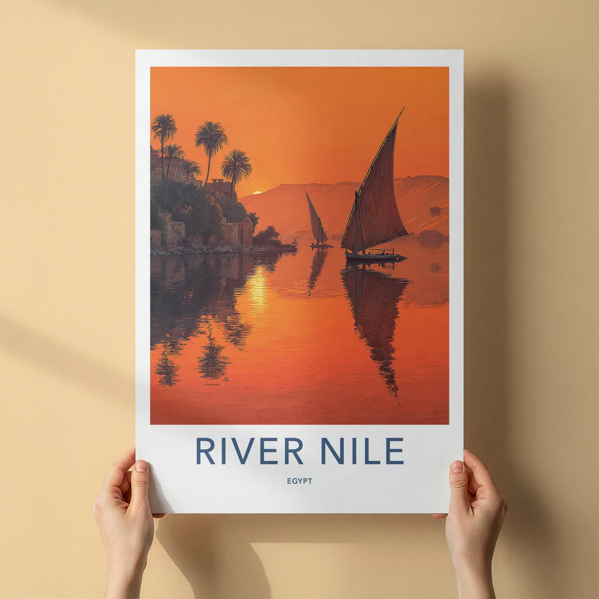 River Nile Poster - Egypt Travel Print - Sunset Feluccas Artwork Gift