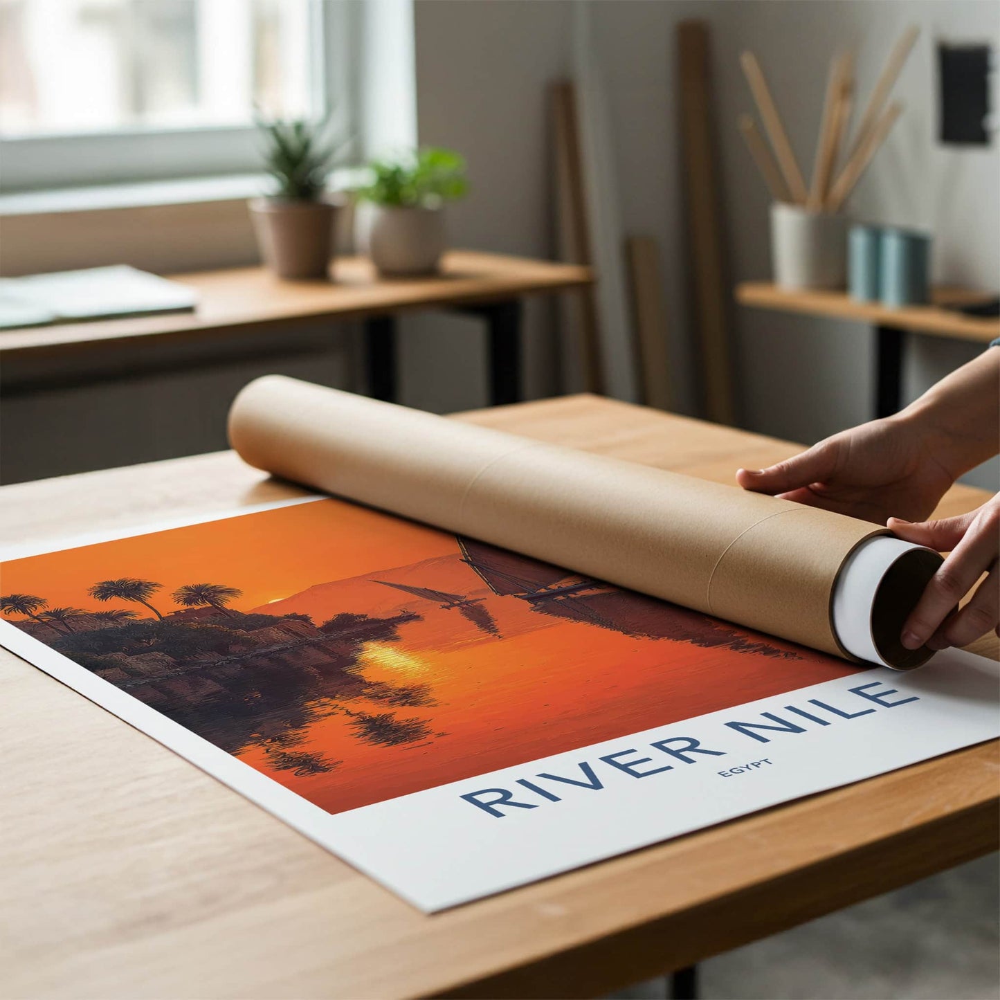 River Nile Poster - Egypt Travel Print - Sunset Feluccas Artwork Gift