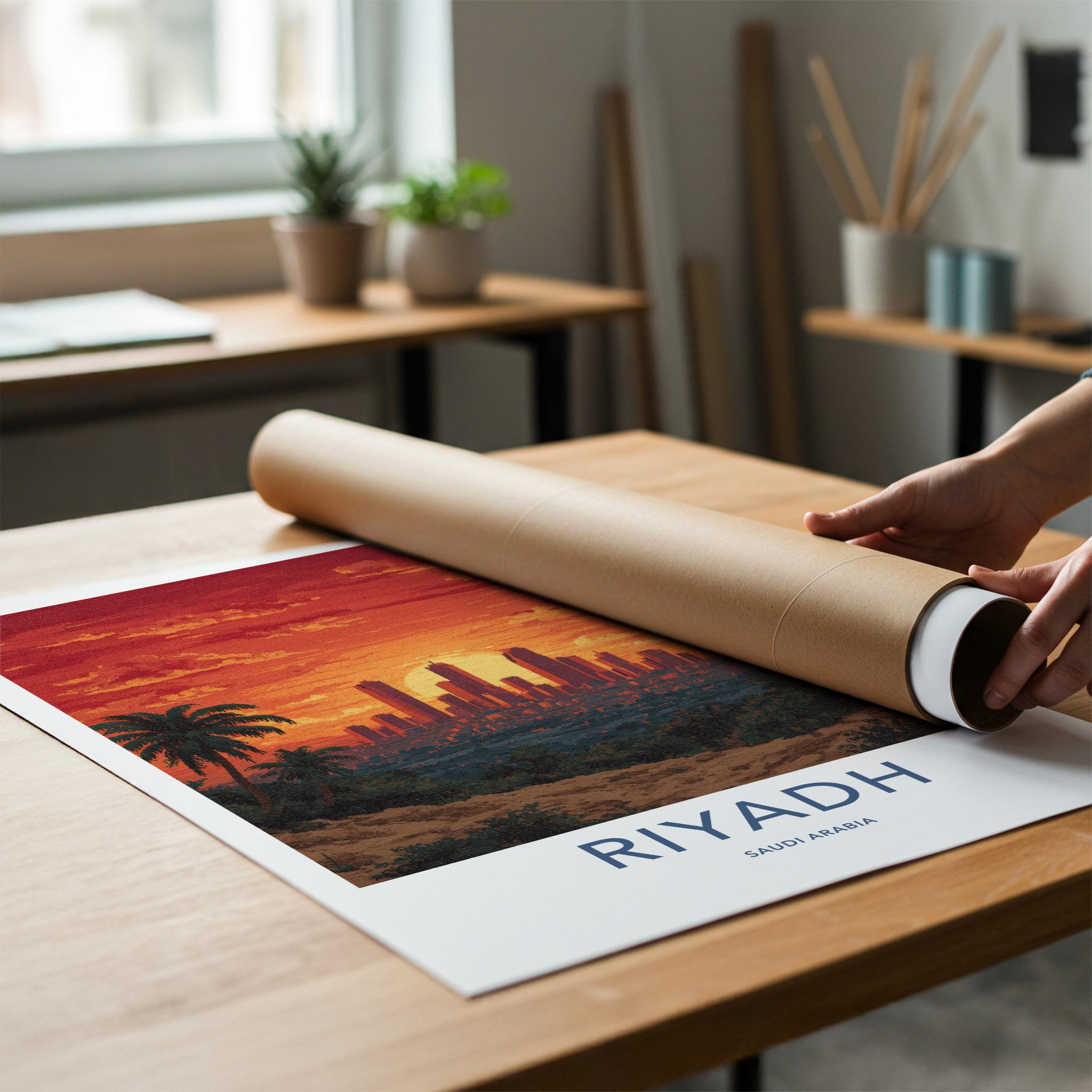 Riyadh Poster - Saudi Arabia Travel Art - City Sunset Palms Home Decor