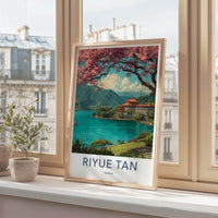 Riyue Tan Poster - Taiwan Framed Art - Cherry Blossom Temple Gift