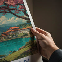 Riyue Tan Poster - Taiwan Framed Art - Cherry Blossom Temple Gift