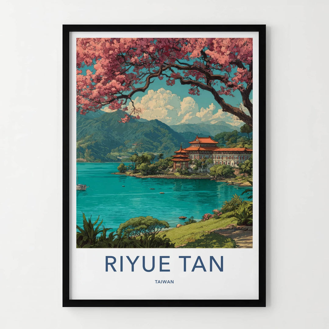 Riyue Tan Poster - Taiwan Framed Art - Cherry Blossom Temple Gift