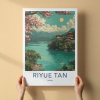 Riyue Tan Poster - Taiwan Travel Print - Lakeside Temple Pagodas Home Art