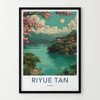 Riyue Tan Poster - Taiwan Travel Print - Lakeside Temple Pagodas Home Art