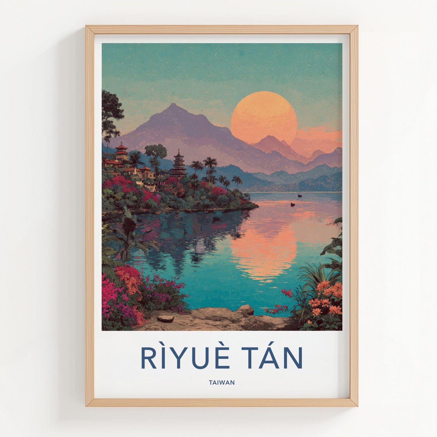 Riyue Tan Poster - Taiwan Wall Art - Pagoda Sunset Lake Home Decor