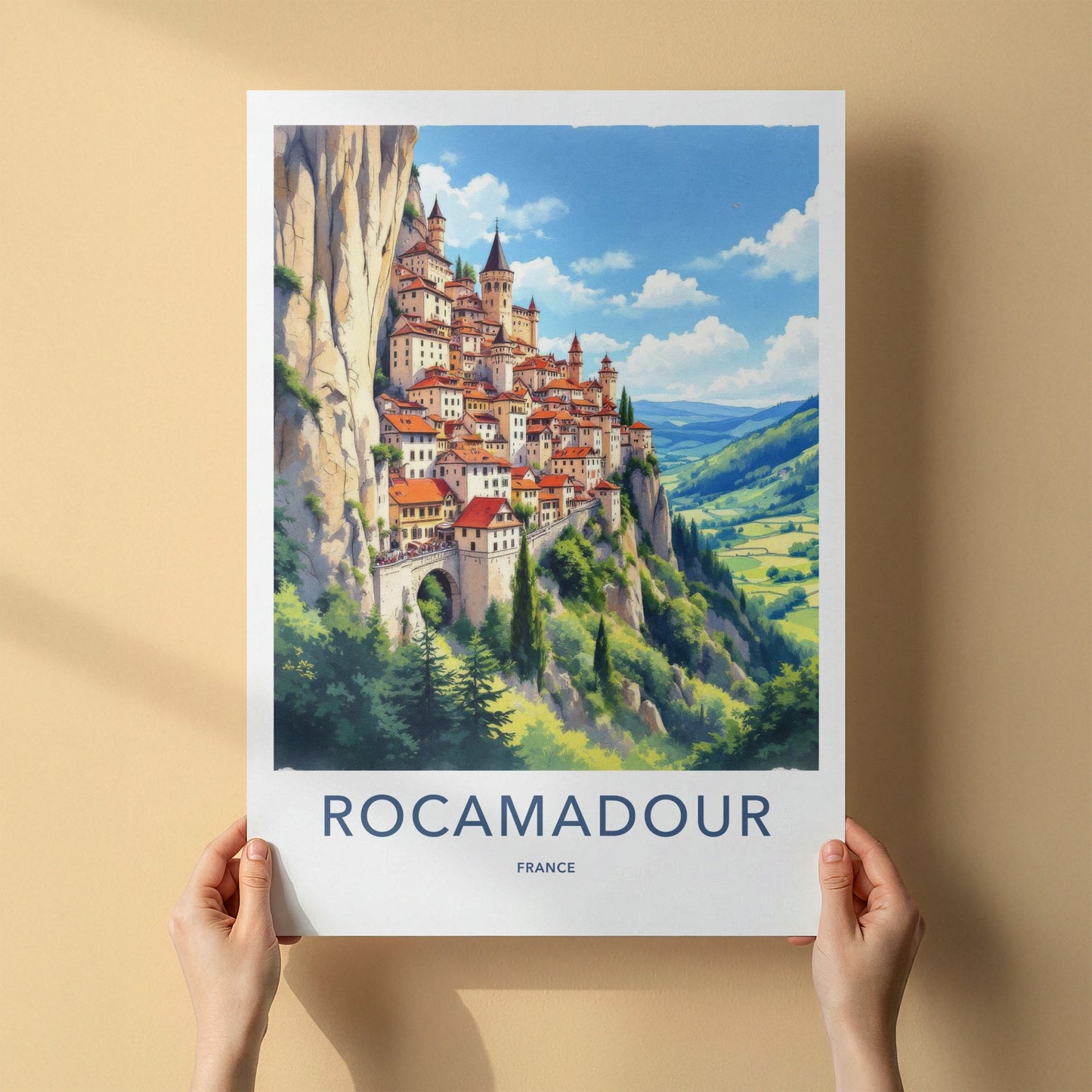 Rocamadour Poster - France Travel Art - Cliffside Village View Home Decor