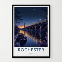 Rochester Poster - New York Art Print - Luminous Bridge Boats Wall Decor